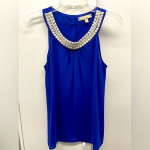 Banana Republic cobalt blue tank with white beading, size small